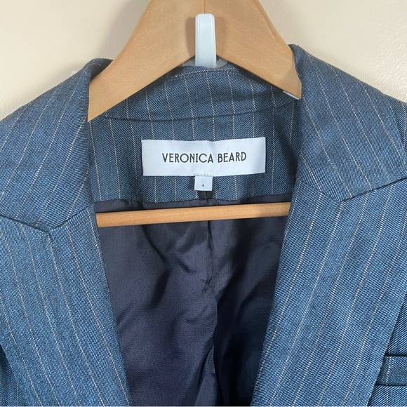 Veronica Beard Obie Pinstripe Linen Blend Dickey Jacket Size 4 in Blue Dove - Picture 10 of 13